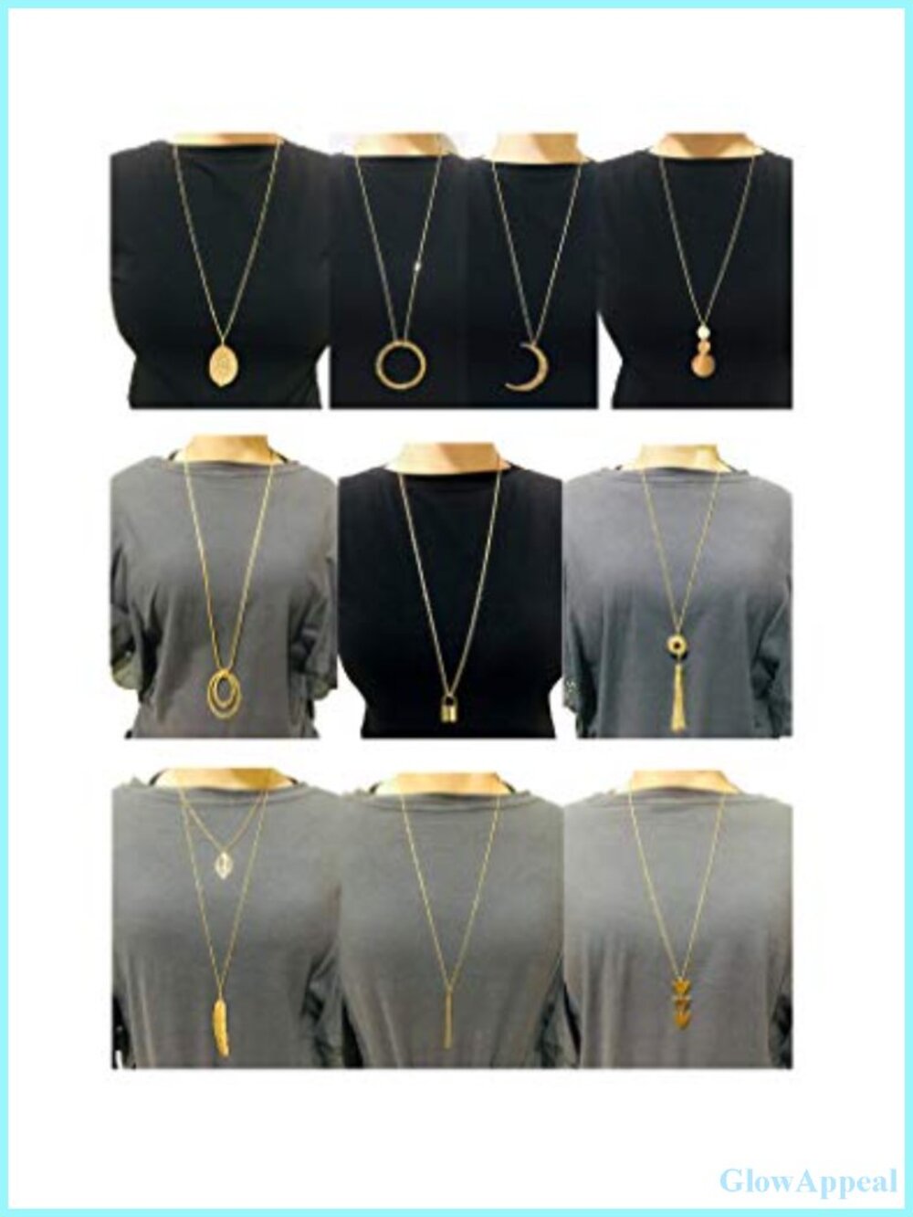 10Pc Gold Silver Plated Y Necklace Set Moon Bar Tassel Pendant Choker